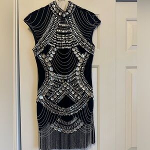 Blue velour dress beautiful embellishments for a night out .